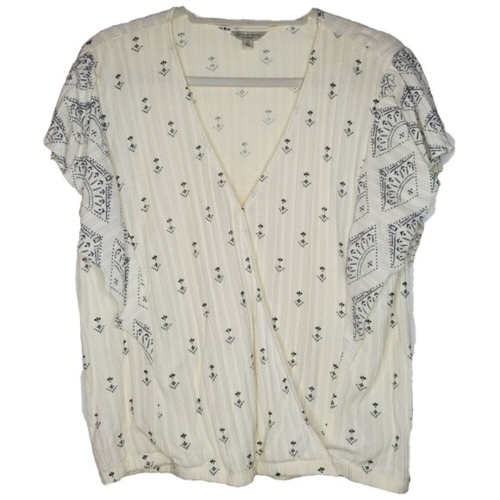 Lucky Brand V Neck Cream Butterfly Sleeve Blouse Size Large